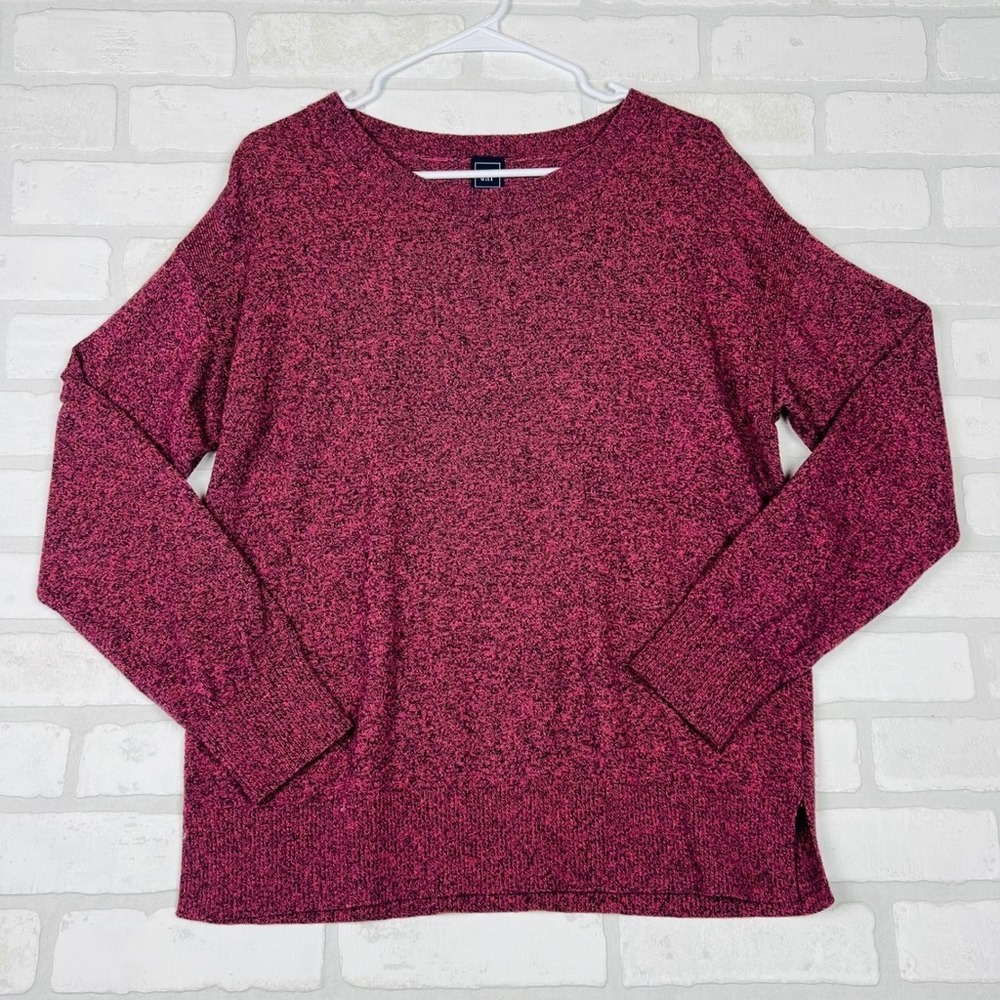 Gap Womens Marled Berry Pink Merino Wool Blend Crewneck Sweater Large Magenta